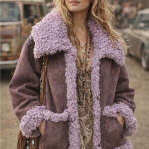 Free People Kiki Purple Sherpa Hippie Boho Penny Lane Teddy Jacket